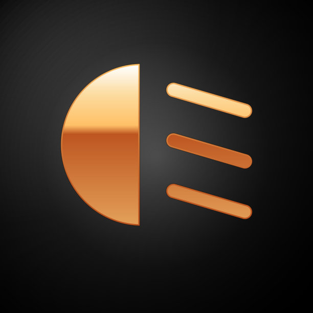 金色远光灯图标孤立在黑色背景图片下载