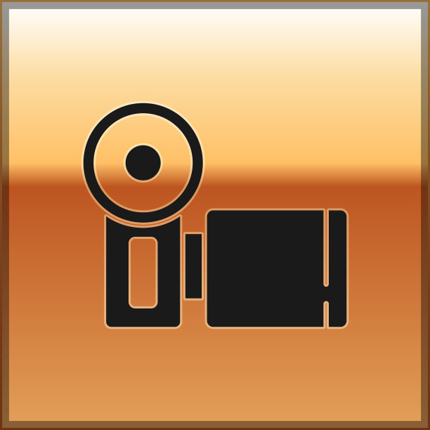 黑色电影相机图标孤立在黄金上图片下载