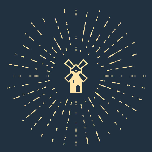 米色风车图标孤立在蓝色背景图片下载