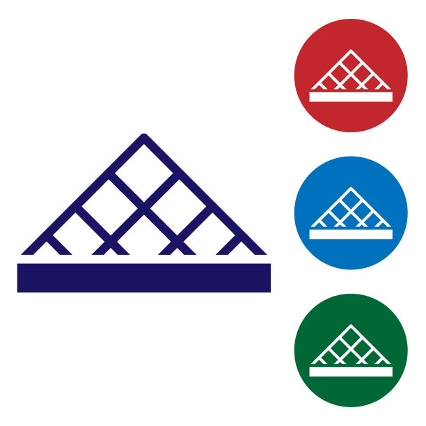 蓝色卢浮宫玻璃金字塔图标孤立在白色图片下载