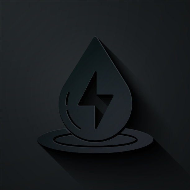 纸切割水能源图标孤立在黑色图片下载