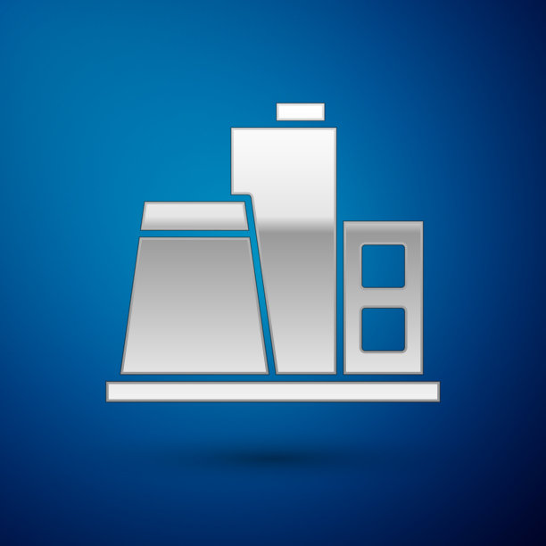 银色工厂图标孤立在蓝色背景图片下载