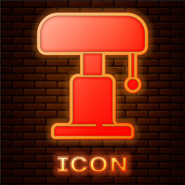 发光的霓虹灯图标孤立在砖块上图片下载