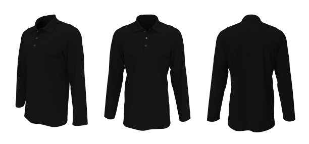 空白领口衬衫模型在前面，侧面和背面的观点图片下载