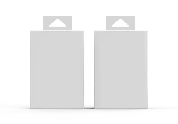 空白纸盒包装与悬挂标签，模型模板在孤立的白色背景，准备设计演示，3d插图图片下载