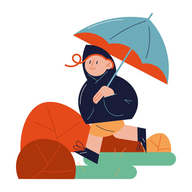 快乐的小女孩带着伞走着图片下载