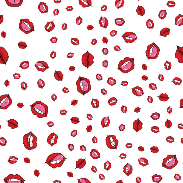 无缝图案与唇印上的吻图片下载