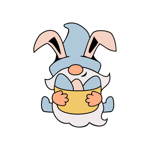 可爱的小矮人，有兔子耳朵和蛋图片下载