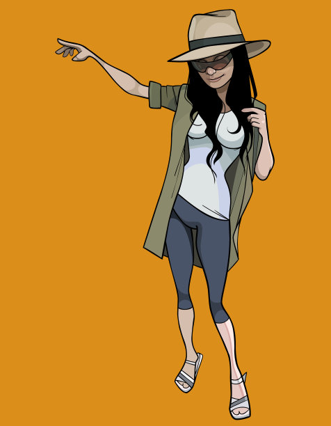 卡通苗条美丽的女人戴着帽子和图片下载