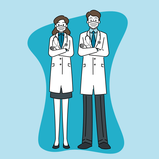 男医生和女医生戴着医用口罩。图片下载