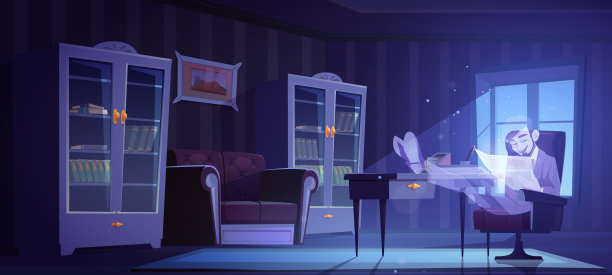 复古的家办公室晚上有男人鬼魂图片下载