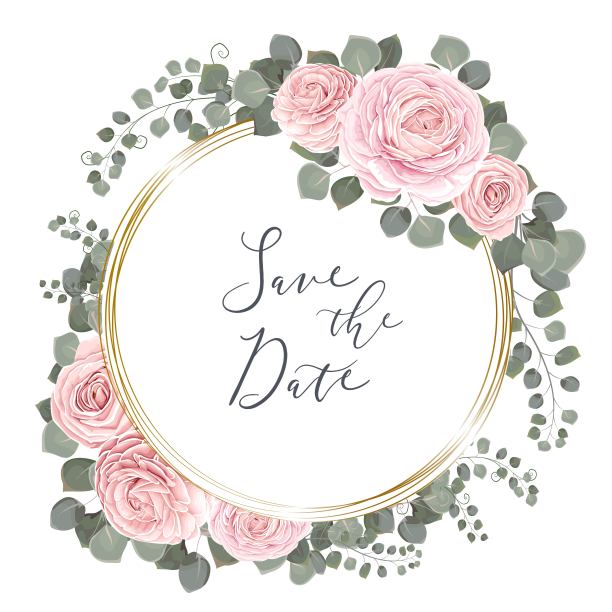 婚礼请柬的花卉设计。金圆框图片下载