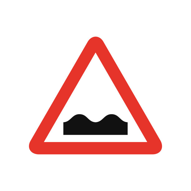 白色和红色的三角形交通信号，孤立在白色背景上。警告道路颠簸或颠簸图片下载