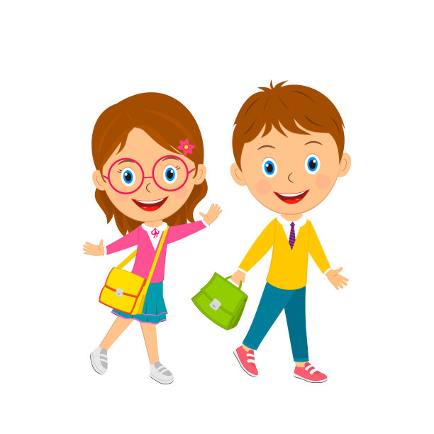 可爱的卡通男孩和女孩搭配包包图片下载