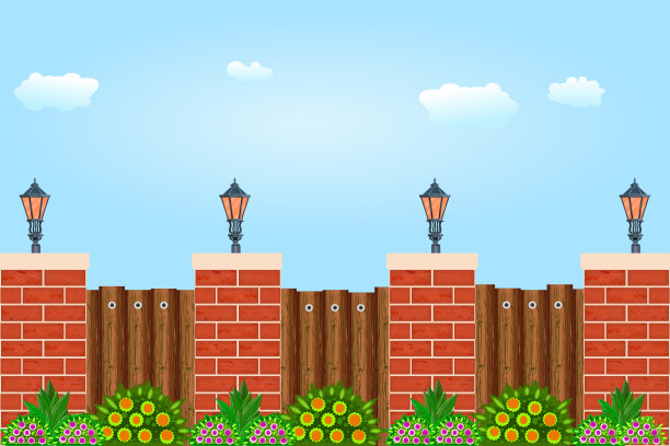 木栅栏映衬着天空。图片下载