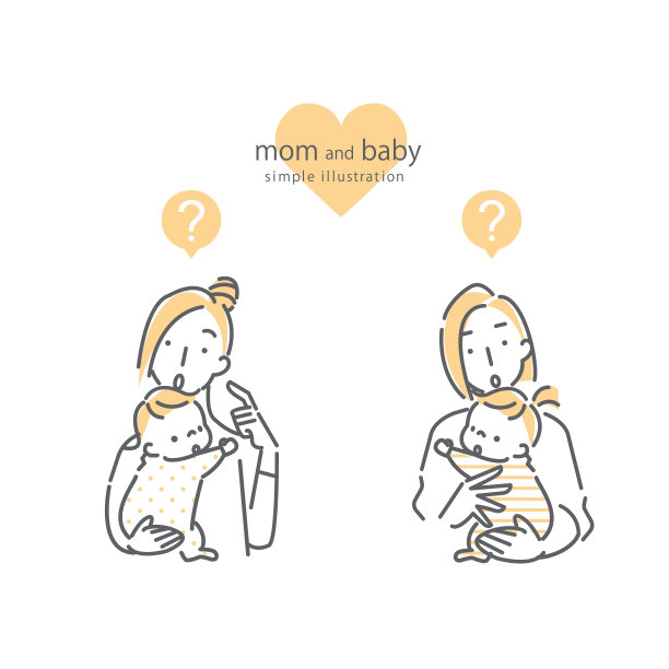 年轻的妈妈和她的孩子，线条艺术，双色图片下载