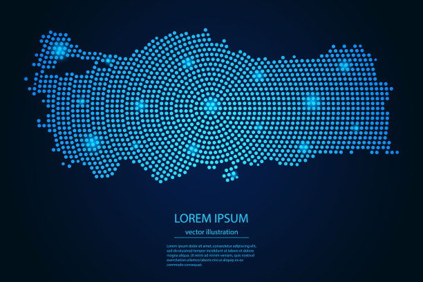 抽象图像土耳其地图从点蓝色和发光的恒星在黑暗的背景图片下载