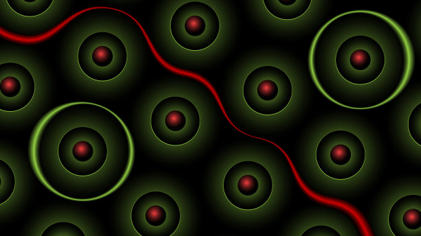 黑色背景与绿色圆圈和红色球内矢量插图。图片下载