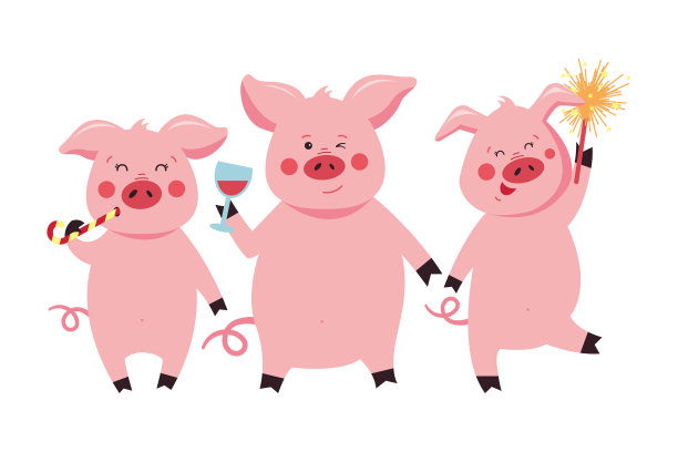 可爱的卡通猪在一个白色的背景。矢量插图在一个平坦的风格图片下载