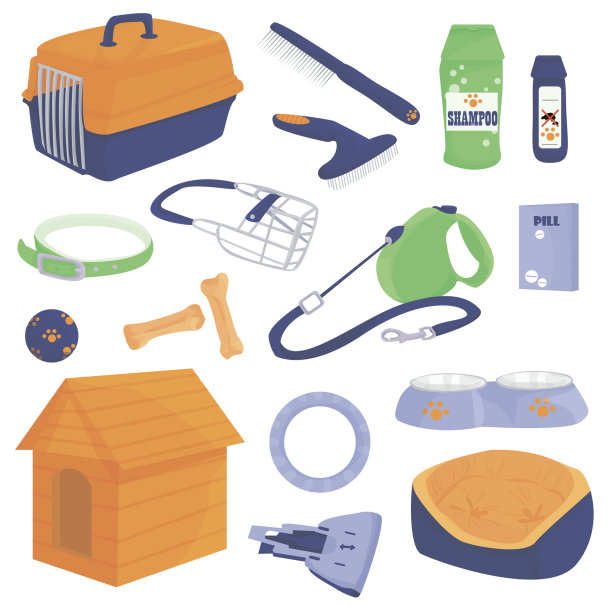狗狗用品和卫生用品。图片下载