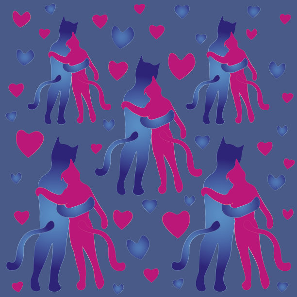 猫在爱的怀抱。情人节背景，模板，礼物包装图片下载