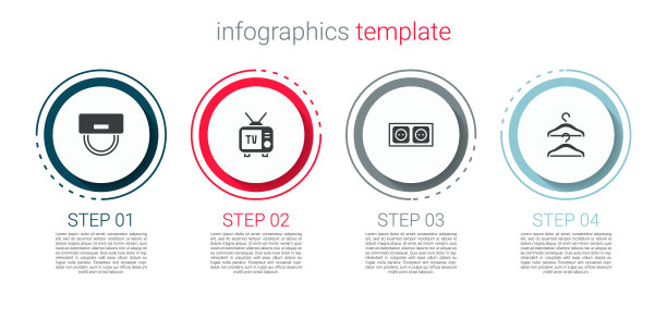 设置行李员帽，复古电视，电源插座和衣架衣柜。业务信息模板。向量图片下载