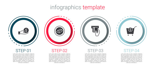 设置手送钱，金条，信用卡插入和购物车美元。业务信息模板。向量图片下载