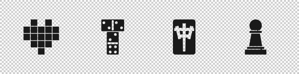 设置像素心的游戏，多米诺，麻将棋子和象棋图标。向量图片下载