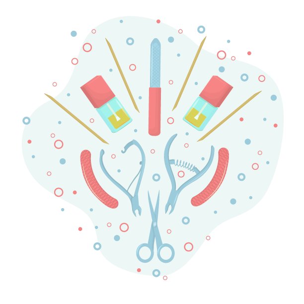 矢量插图上的美甲和足部工具的主题，孤立在一个白色的背景图片下载