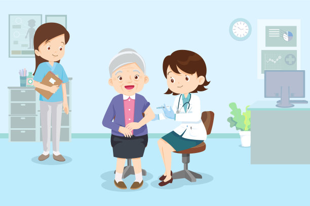 在医院里，医生为年长的妇女注射疫苗图片下载