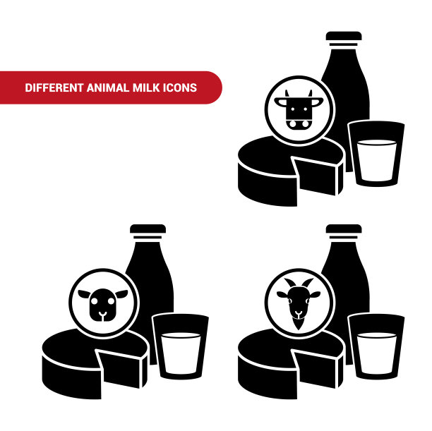牛，绵羊和山羊奶图标。图片下载