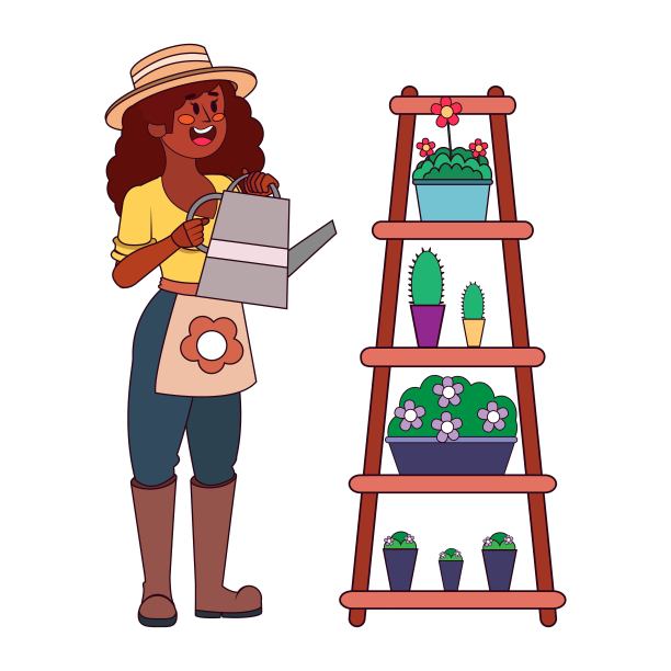 孤立的女人给植物浇水图片下载