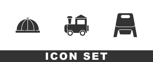 设置婴儿帽子，玩具火车和便盆图标。向量图片下载