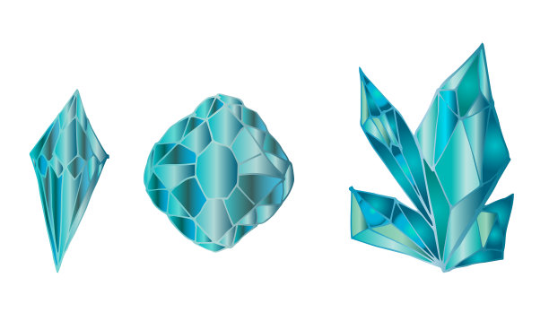 套绿色和绿松石翡翠晶体。在白色背景上孤立的矿物集合的矢量插图。替代医学。用宝石处理。图片下载