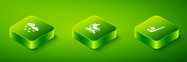 2.5D溜冰鞋、冰球杆和冰球以及雪云图标矢量集图片下载