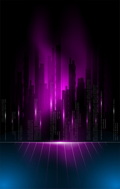 数据流就像一座黑暗的城市在黑暗的霓虹灯背景下移动。图片下载