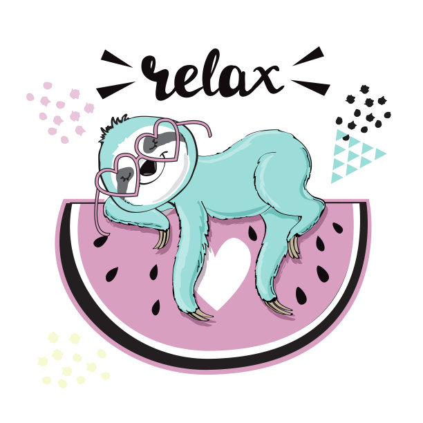 可爱的树懒在西瓜和碑文放松图片下载