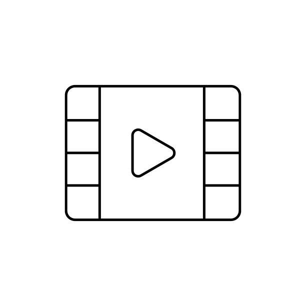 播放视频黑色细线图标。带开始标志的胶卷。新潮的平面风格的孤立符号，用于:插图，最小，标志，移动，应用程序，会徽，设计，网页，网站，ui，用户体验。向量EPS 10图片下载