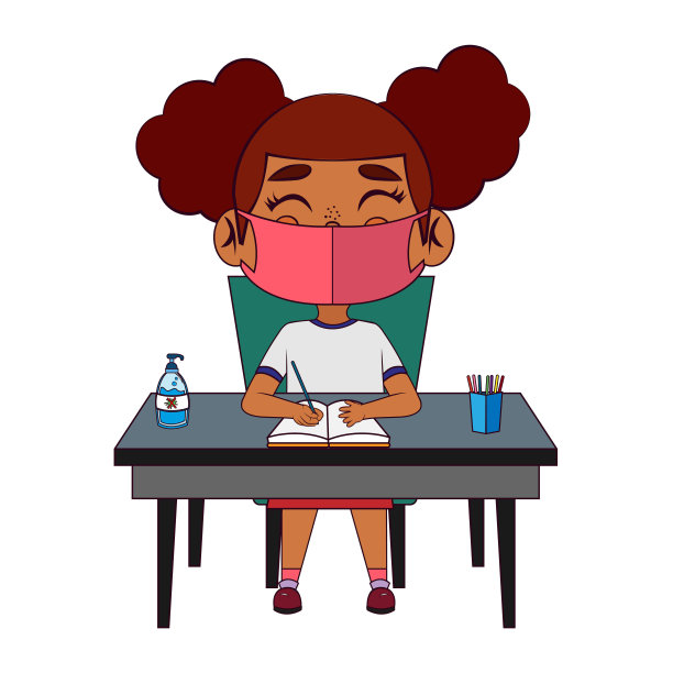 戴着口罩学习的女孩图片下载