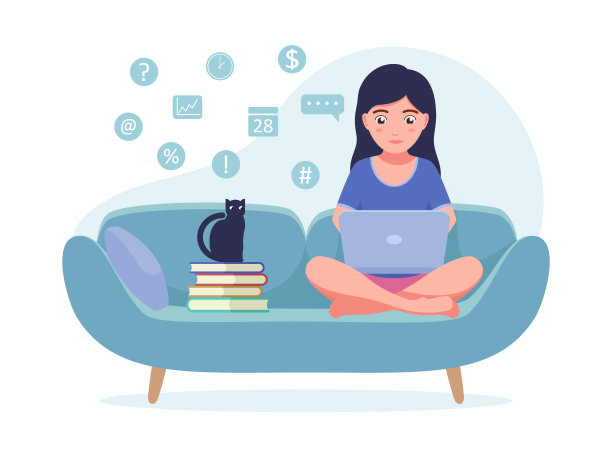 坐在沙发上拿着笔记本电脑的女孩图片下载