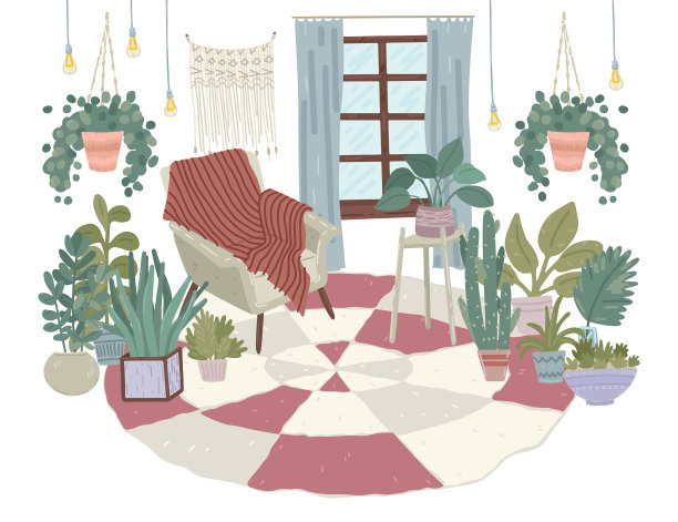 室内有都市丛林扶手椅和窗户图片下载