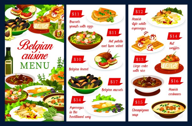 比利时美食餐厅菜单矢量模板图片下载