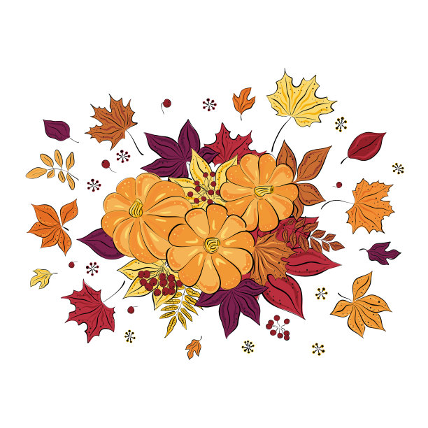 秋天的树叶和南瓜拼贴手图片下载