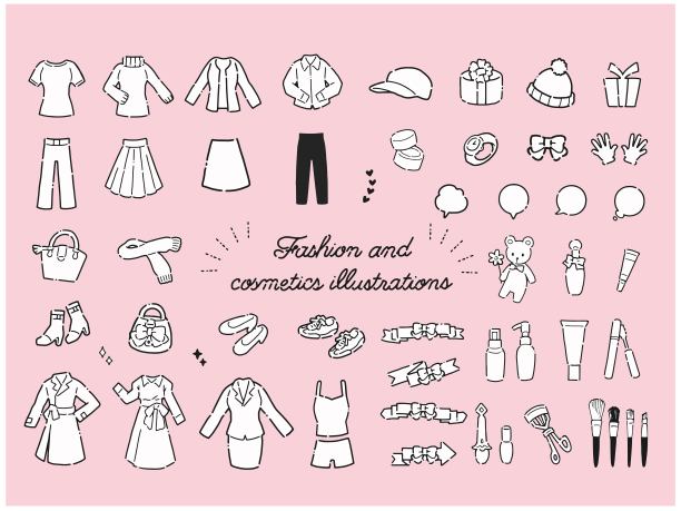 手绘简单可爱的女性时尚单品插图材料图片下载