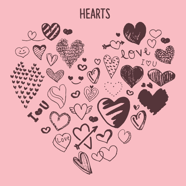 心形情人节手绘涂鸦素描图片下载