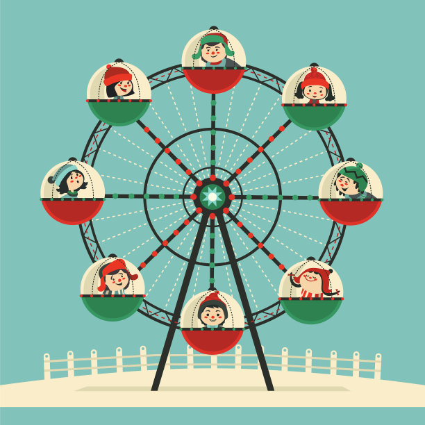 快乐的孩子们坐上了平色摩天轮图片下载