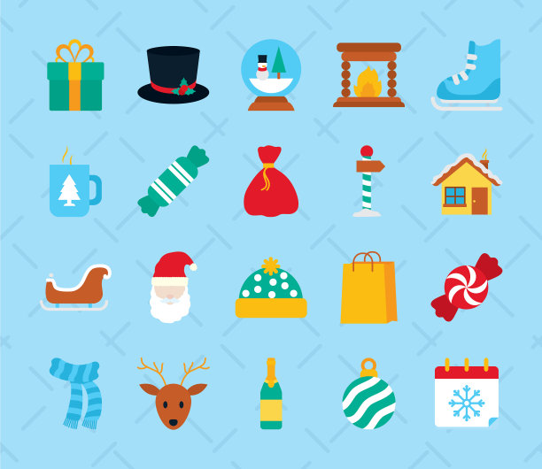 图标设置围巾和圣诞节扁平风格图片下载