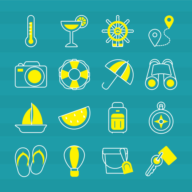 鸡尾酒和度假图标设半行半图片下载