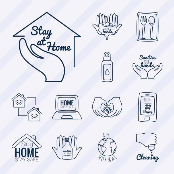 待在家里洗手图标设置线条风格图片下载