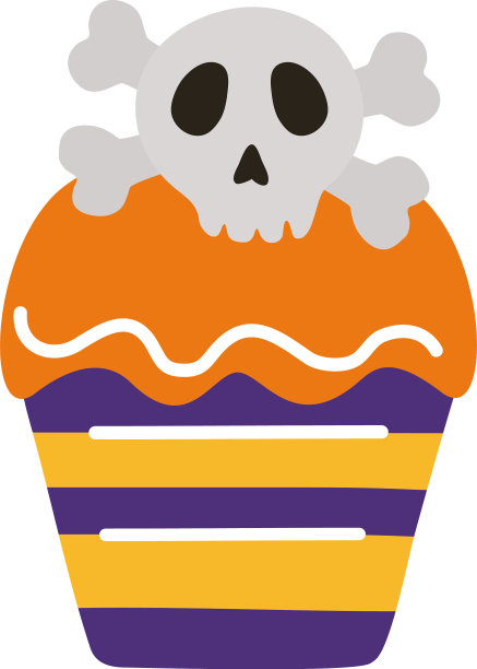 万圣节纸杯蛋糕与头骨扁平风格的图标图片下载